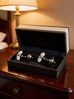 Links of London Sterling Silver Cufflinks Set - Onyx & Mother of Pearls
